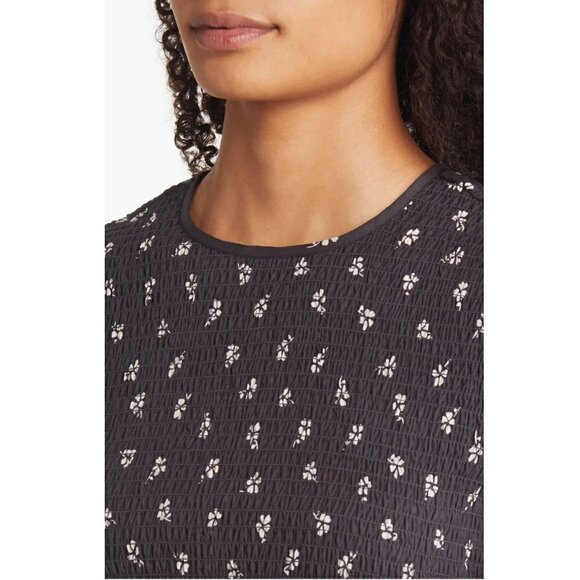 Marine Layer Gabrielle Smocked Top Black Modern Ditsy 3/4 Sleeves Popover Small - Picture 3 of 9